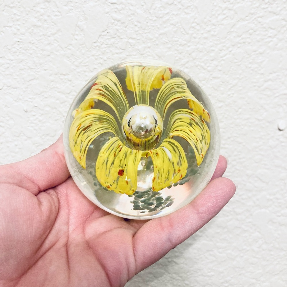 Gorgeous Hand blown glass paperweight vintage art glass paperweight yellow